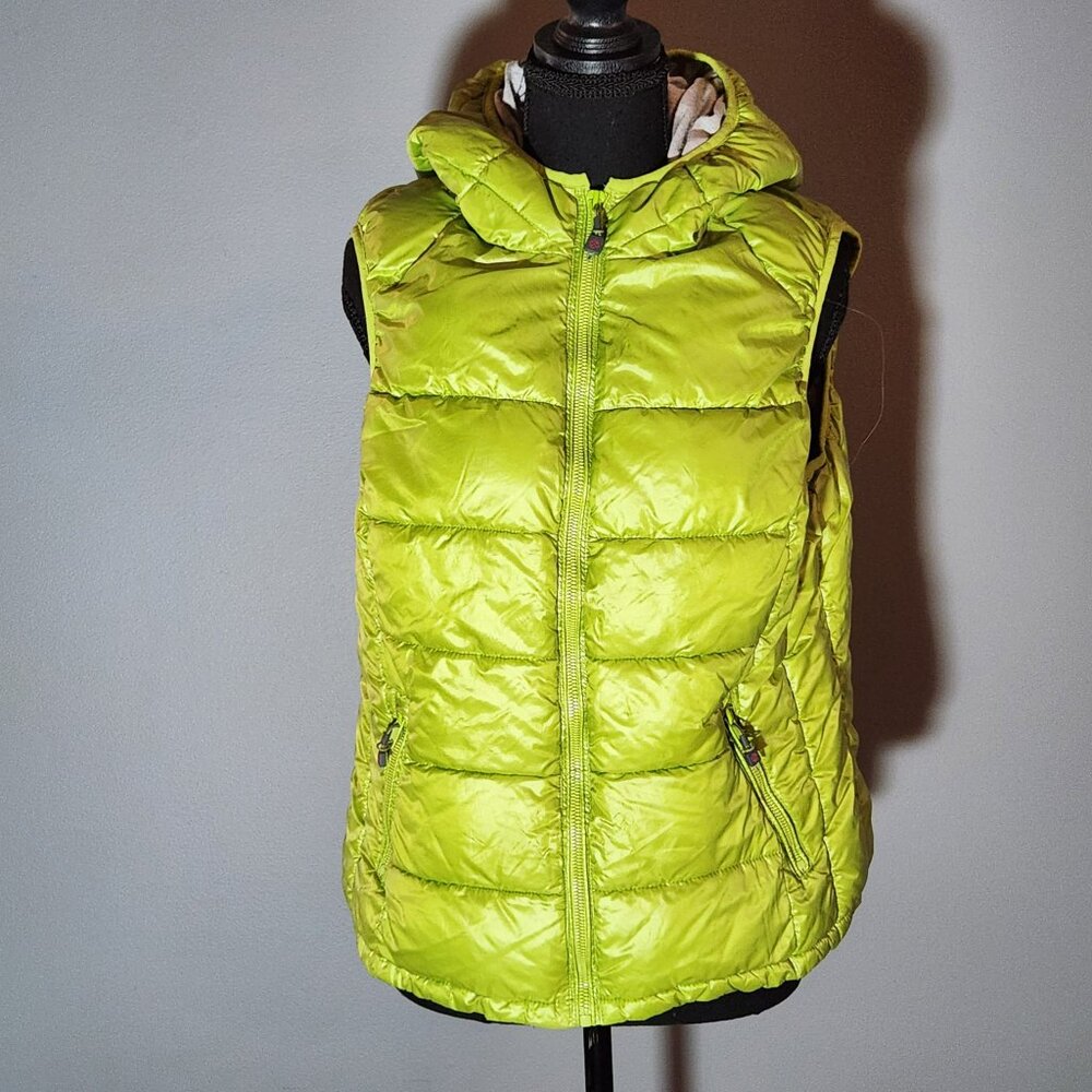 Tangerine Apple Green Hooded Puffer Vest Women’s XL Zip Pockets